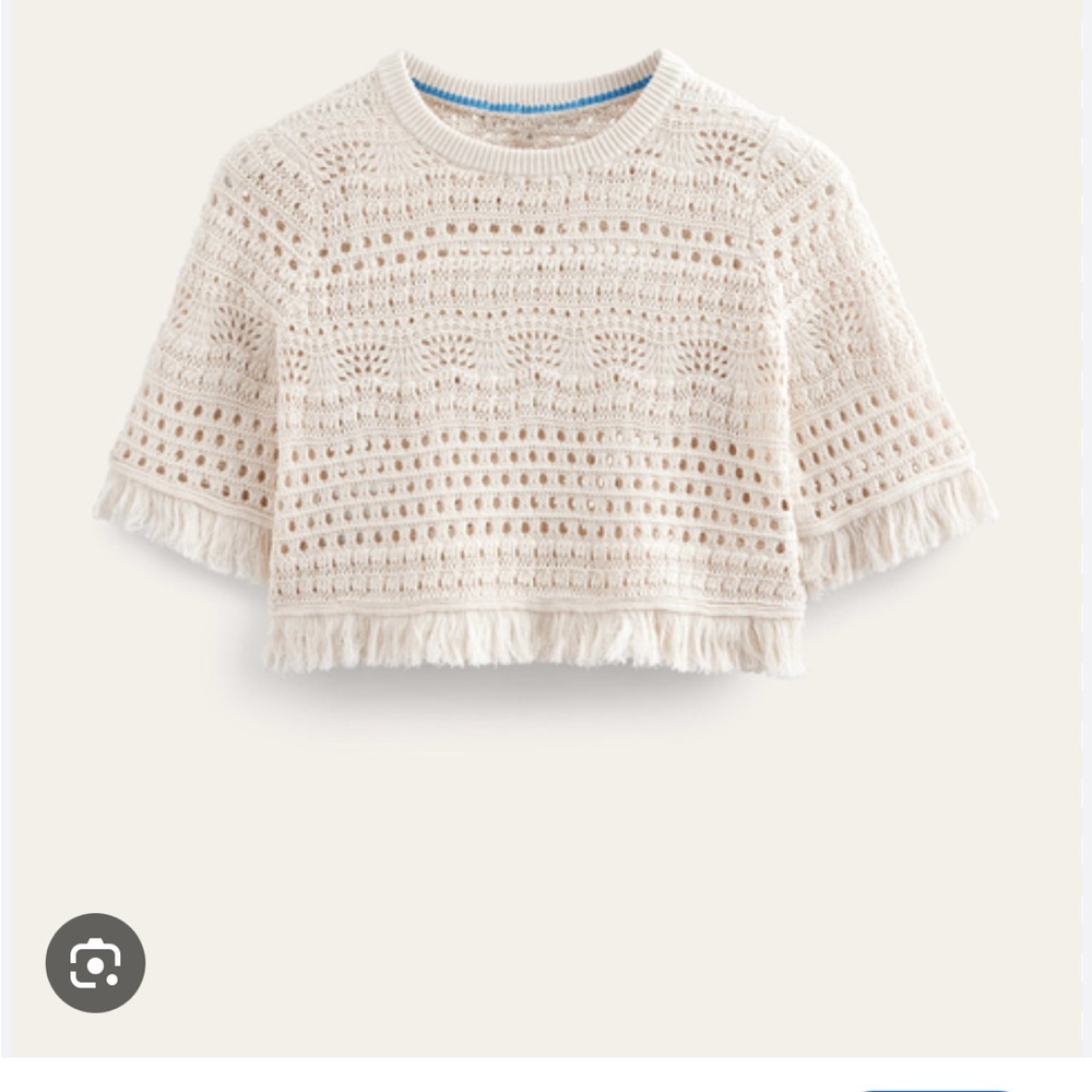 Boden Cropped fringe crochet tshirt small